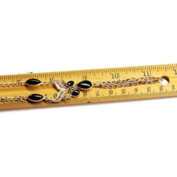 17" Necklace Filigree Black Onyx Teardrop Dangle Chain Vtg Sterling Silver 925 - Picture 4 of 9